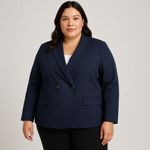J.Crew Devon Bi-Stretch Cotton Blazer Womens 20 Navy Blue Double Breasted Career